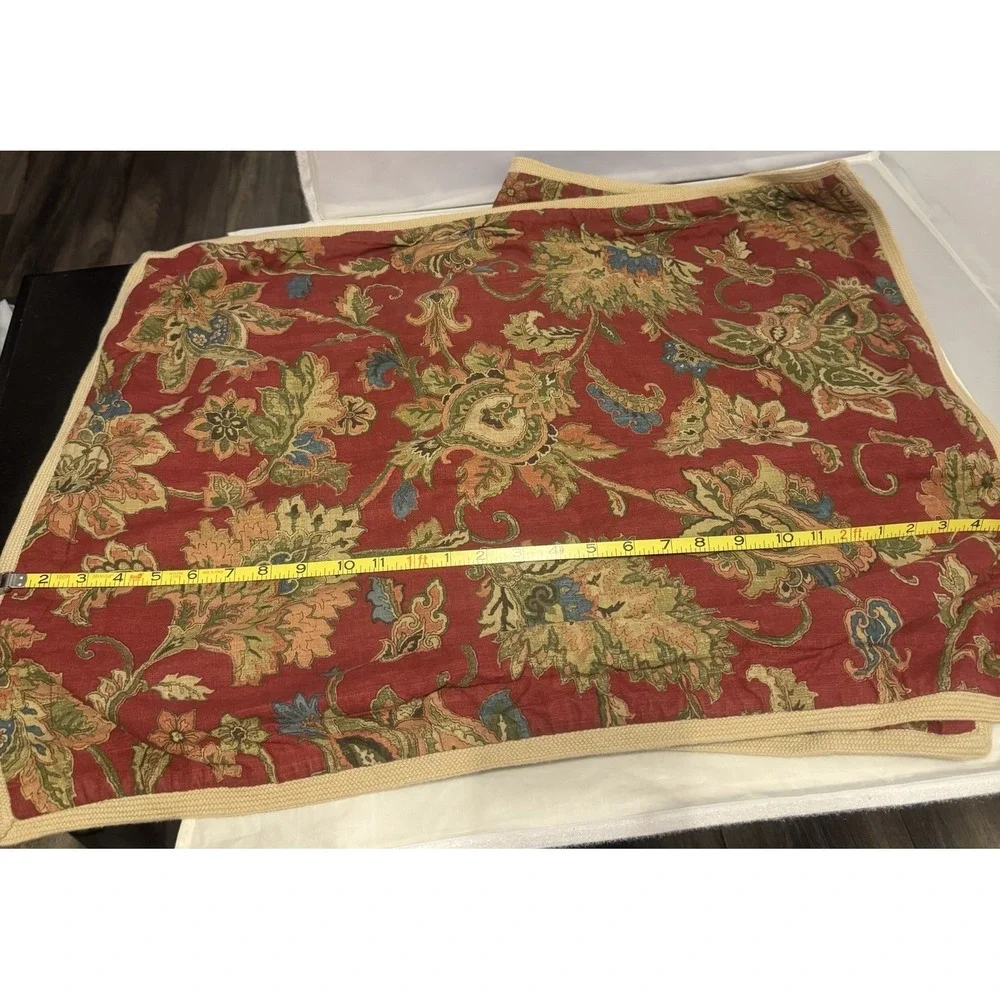 2 CHAPS Ralph Lauren Annabelle Red Jacobean Floral Standard Pillow Shams‎